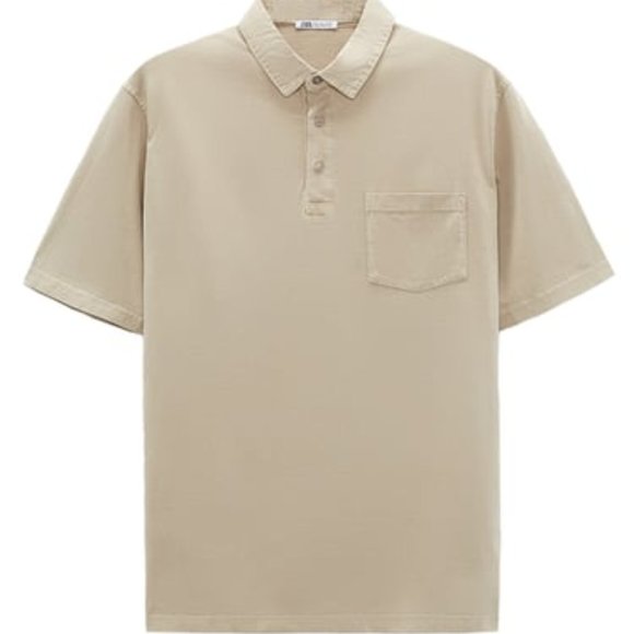 ZARA COMBINATION KNIT POLO STONE - Picture 1 of 5